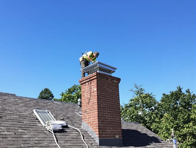 Mount Holly Chimney Sweep technician measuring a chimney cap in Mount Holly, NC