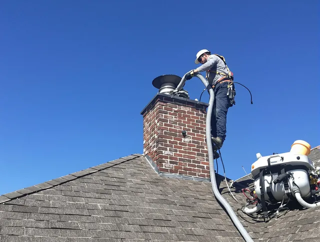 Dedicated Mount Holly Chimney Sweep team member cleaning a chimney in Mount Holly, NC