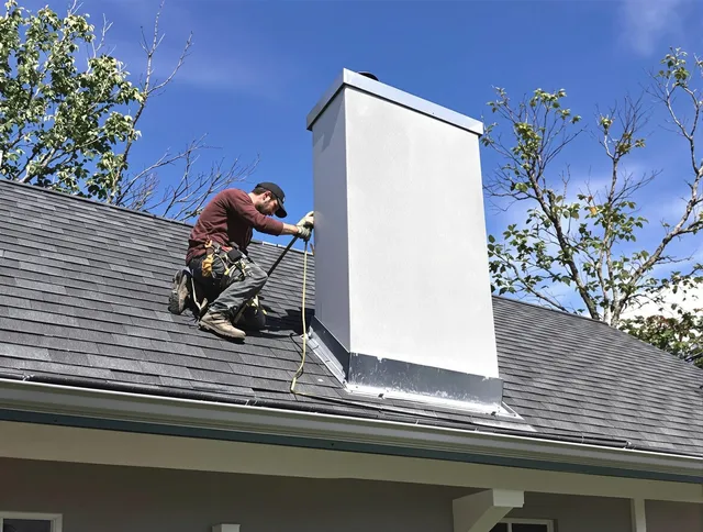 Mount Holly Chimney Sweep team member finishing chimney construction in Mount Holly, NC