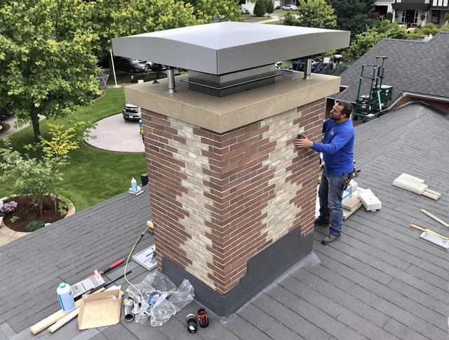 Mount Holly Chimney Sweep team working on a custom chimney remodel in Mount Holly, NC