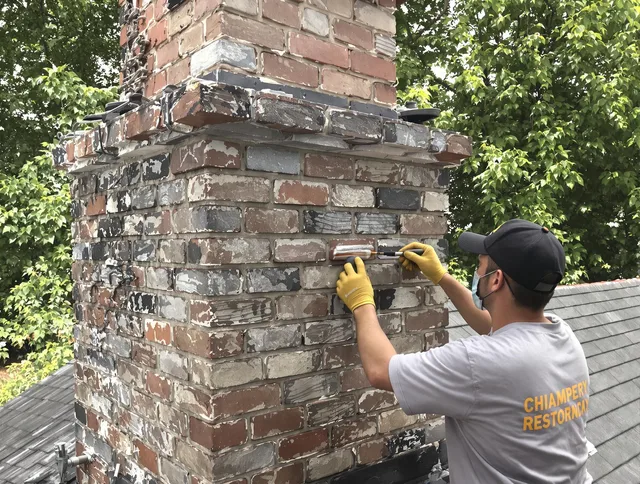 In-progress chimney restoration by Mount Holly Chimney Sweep in Mount Holly, NC