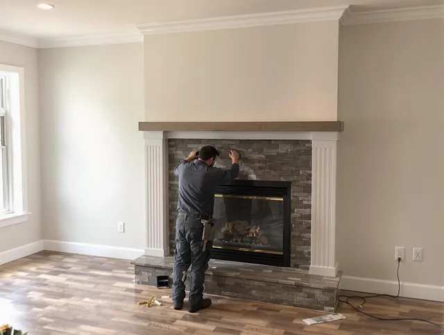 Mount Holly Chimney Sweep finishing a custom fireplace install in Mount Holly, NC